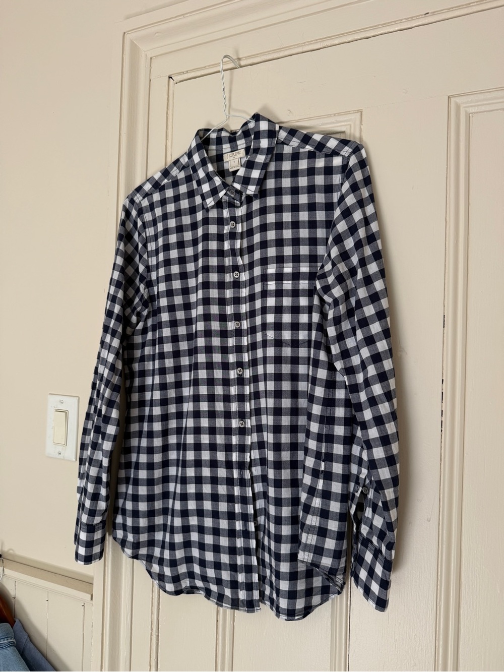 J. Crew Women’s Gingham Navy & White Check Button-Down Shirt. Sz Sml. SUMMER!